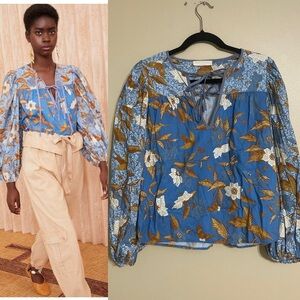 Ulla Johnson Joanie Blouse in lapis blue floral cotton size‎ 4